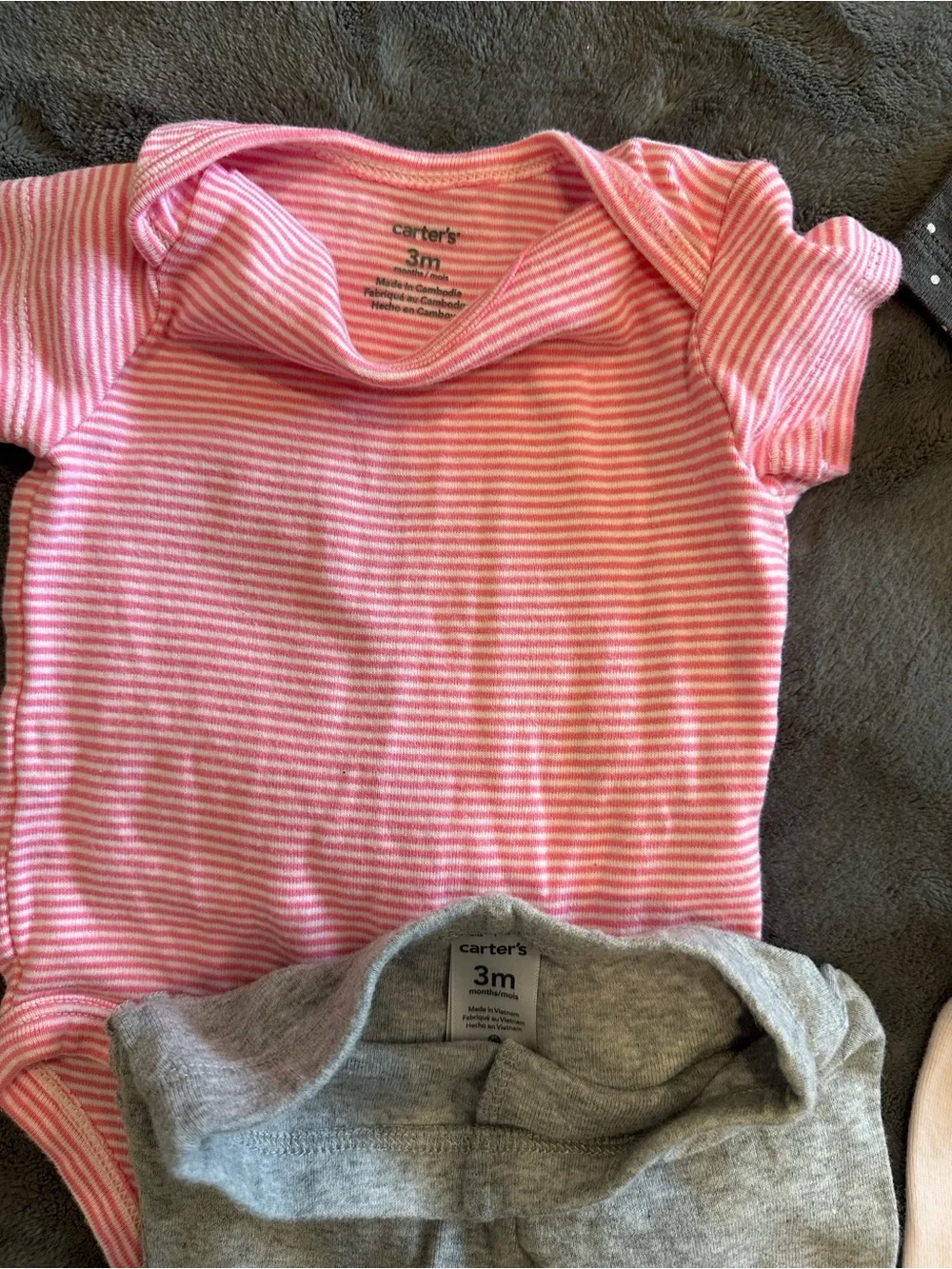Carter's Pink Stripe & Gray Polka Dot Bodysuit Set with Gray and Cream Pants